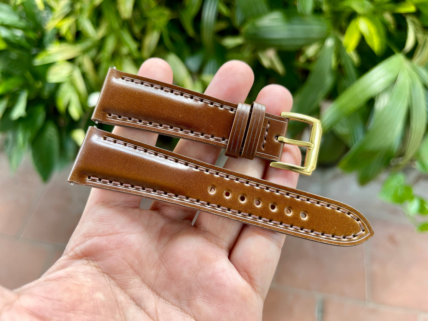 Cognac Shell Cordovan Watch Strap with Quick Release Spring Bars