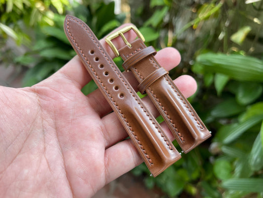 Horween Single Ridge Shell Cordovan Watch Strap, Pre-installed Quick Release Spring Bars