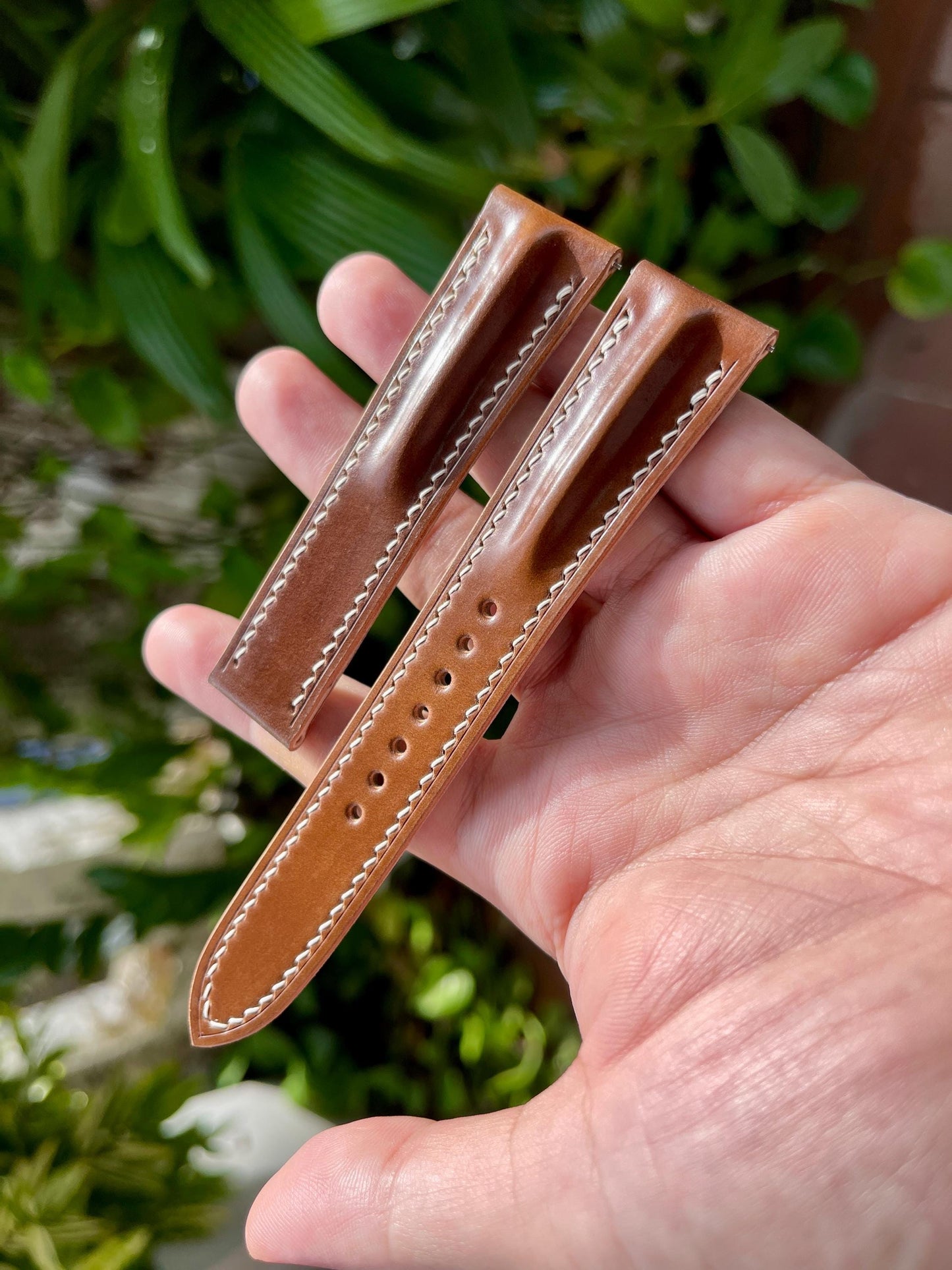 Single Ridge Shell Cordovan Watch Strap for Omega, Pre-installed Quick Release Spring Bars