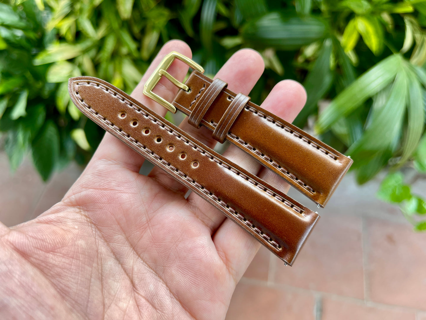 Cognac Shell Cordovan Watch Strap with Quick Release Spring Bars