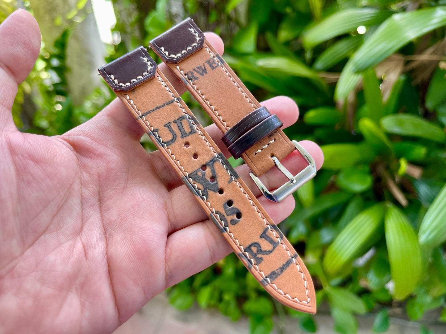 Reverse Horween Shell Cordovan Watch Strap, Pre-installed Quick Release Spring Bars