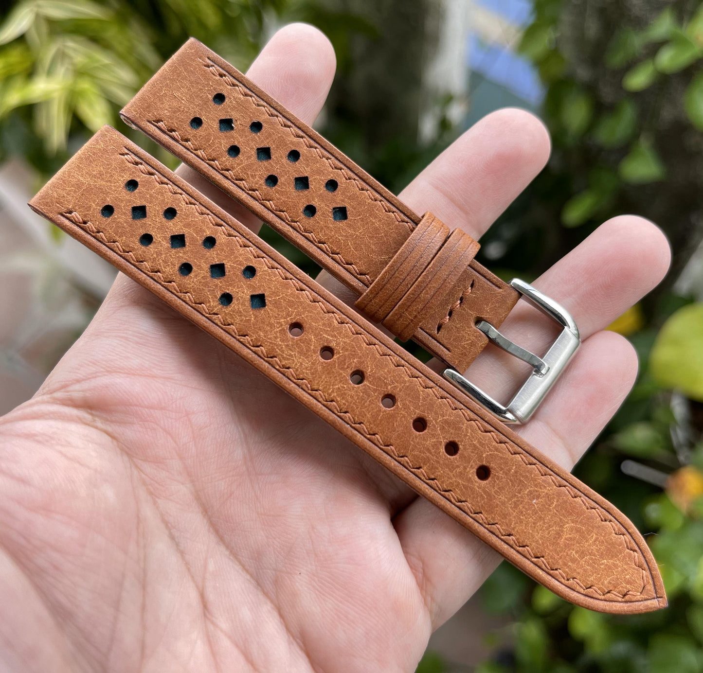 Pueblo Leather Watch Strap in Cognac Color, Pre-installed Quick Release Spring Bars