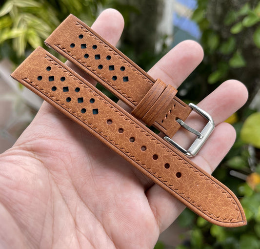 Pueblo Leather Watch Strap in Cognac Color, Pre-installed Quick Release Spring Bars