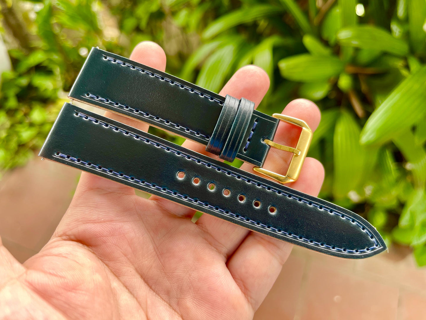 Navy Horween Shell Cordovan Leather Watch Strap - Quick Release