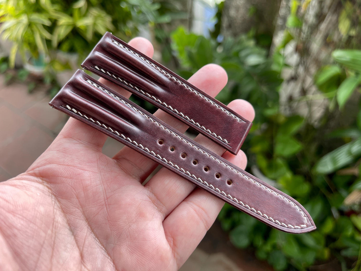 Horween Double Ridge Shell Cordovan Watch Strap, Pre-installed Quick Release Spring Bars