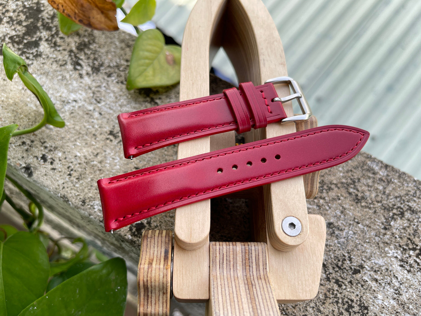 Red Shell Cordovan Watch Strap with Quick Release Spring Bars
