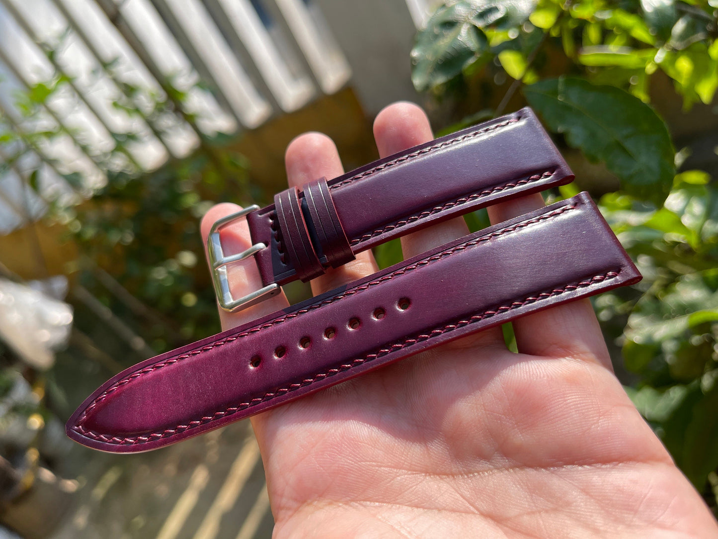 Ultra Violet Horween Shell Cordovan Leather Watch Strap with Quick Release