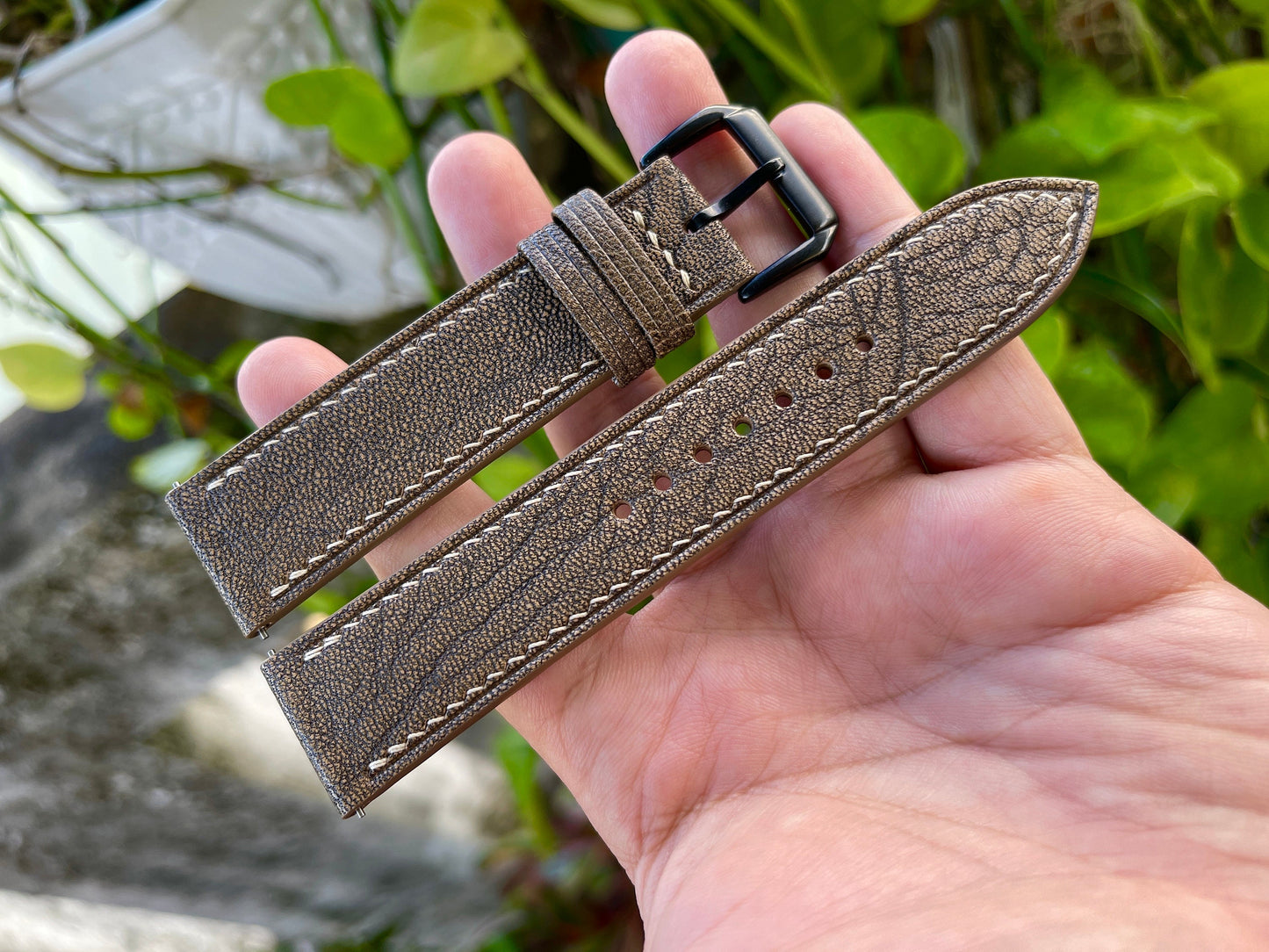 Alran Goat Leather Watch Strap: Fossil Color, Quick Release