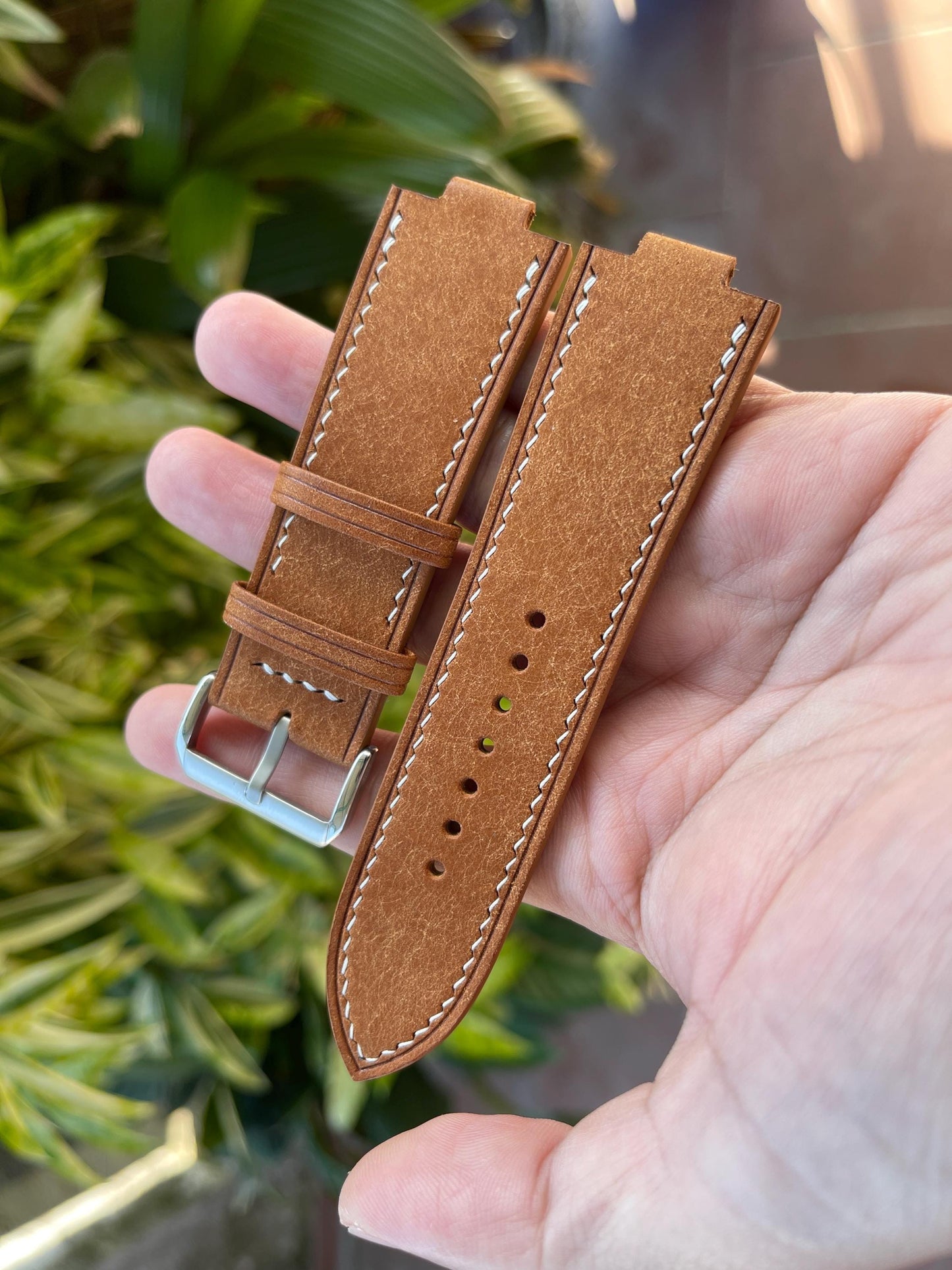 Corner Notched Watch Strap from Cognac Pueblo Leather