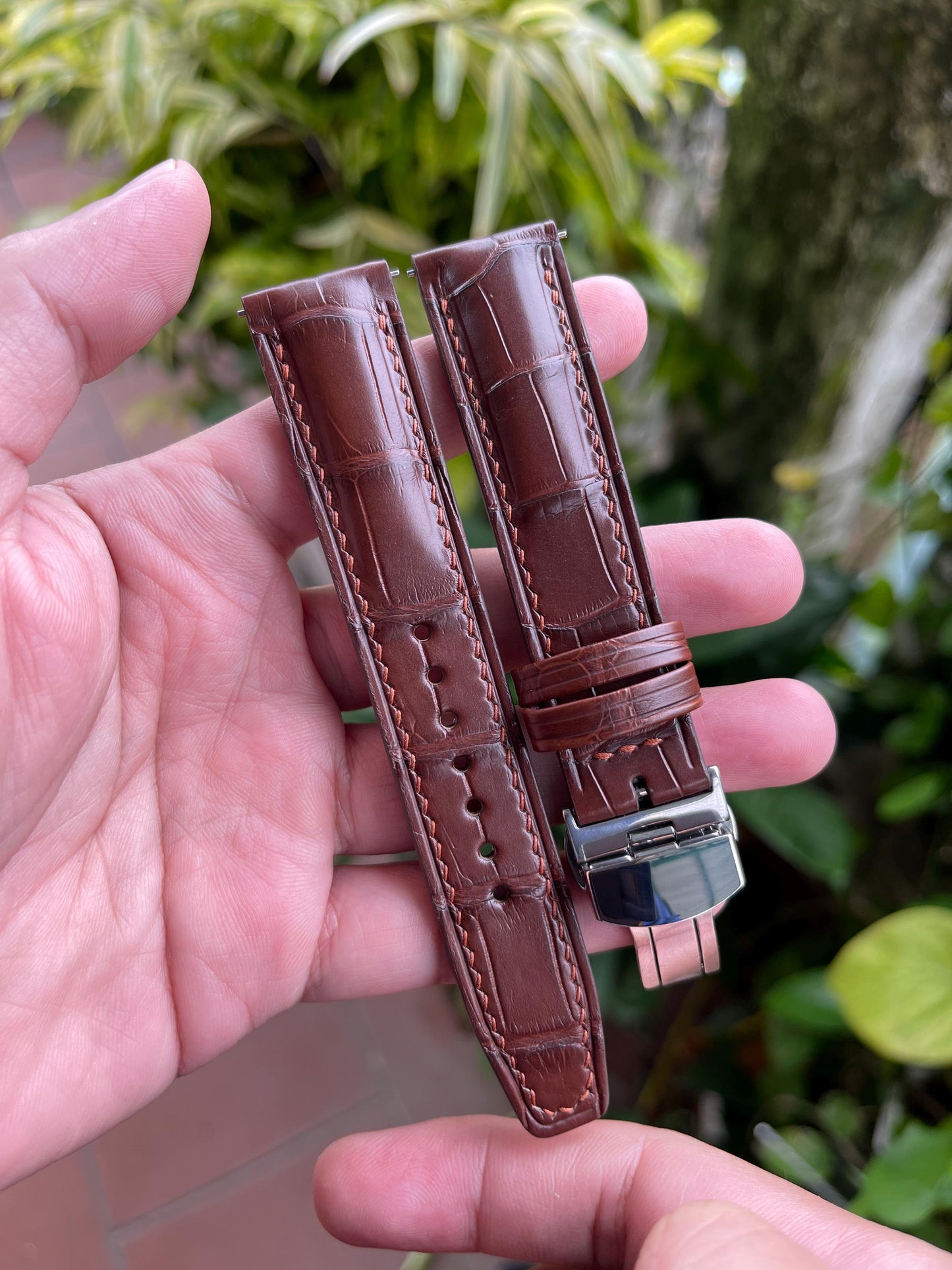 Brown Alligator Leather Watch Strap With Quick Release Spring Bars
