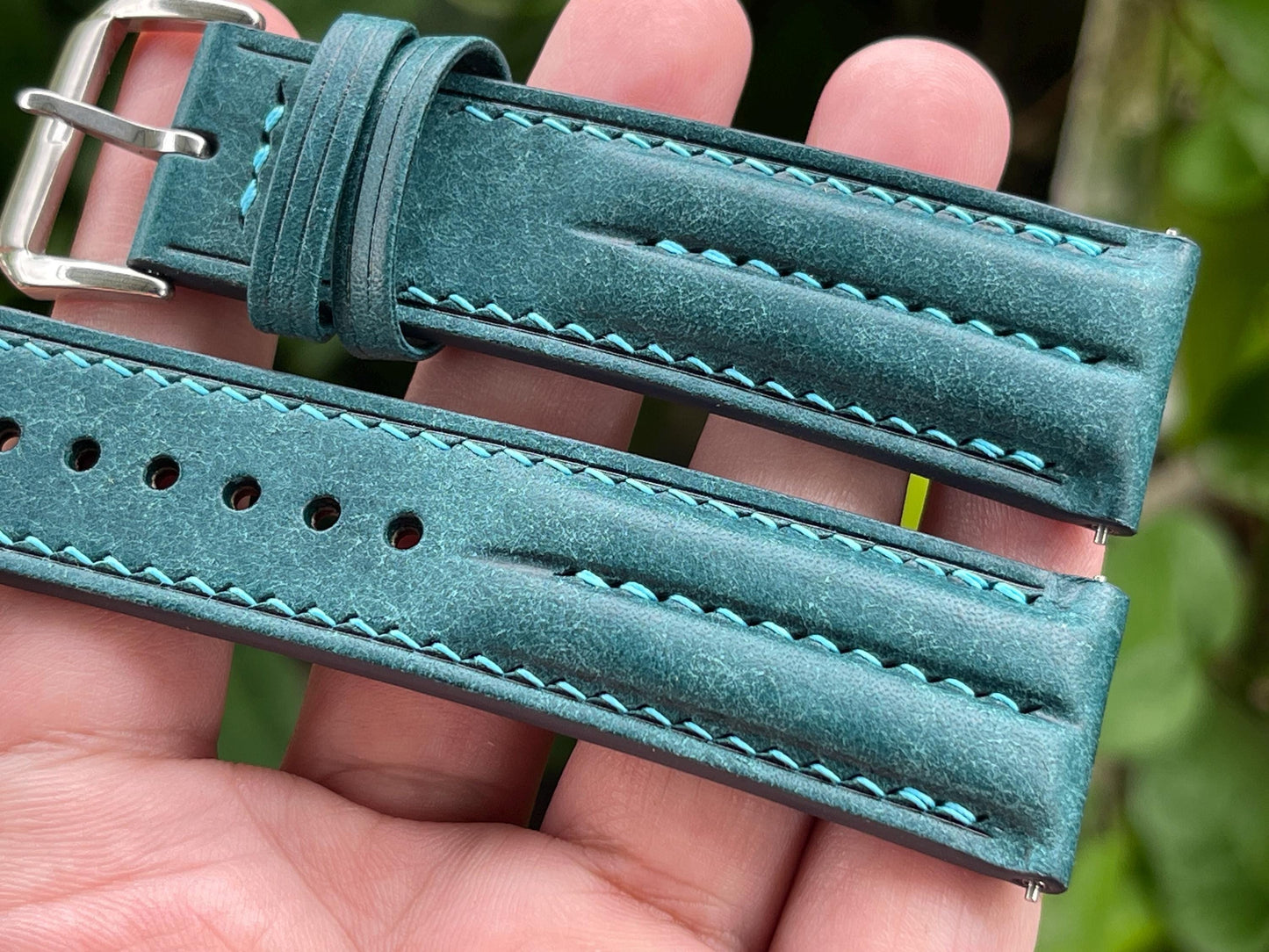 Double Ridge Pueblo Leather Watch Strap: Ortensia Color, Quick Release