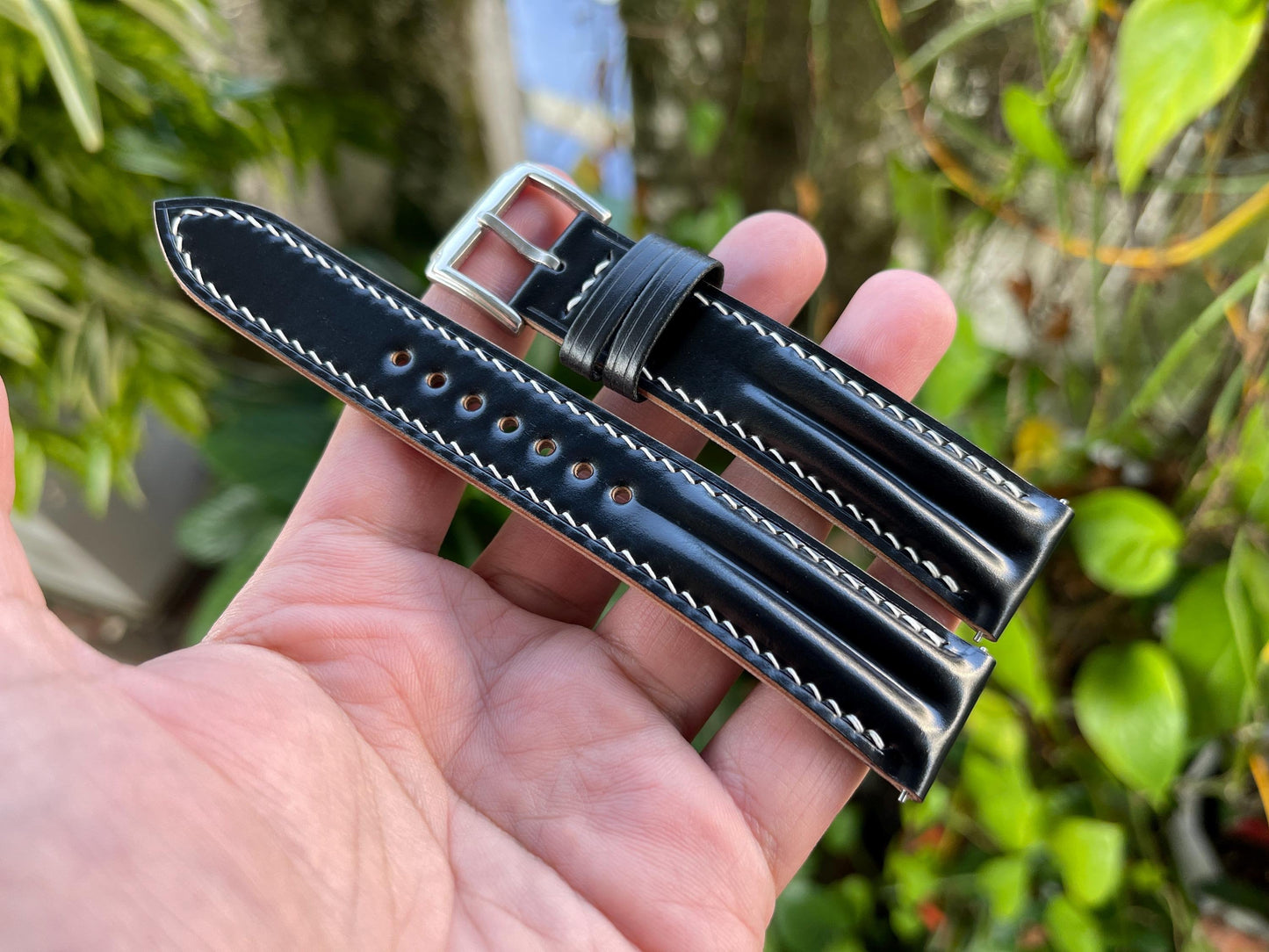 Horween Double Ridge Shell Cordovan Watch Strap, Pre-installed Quick Release Spring Bars