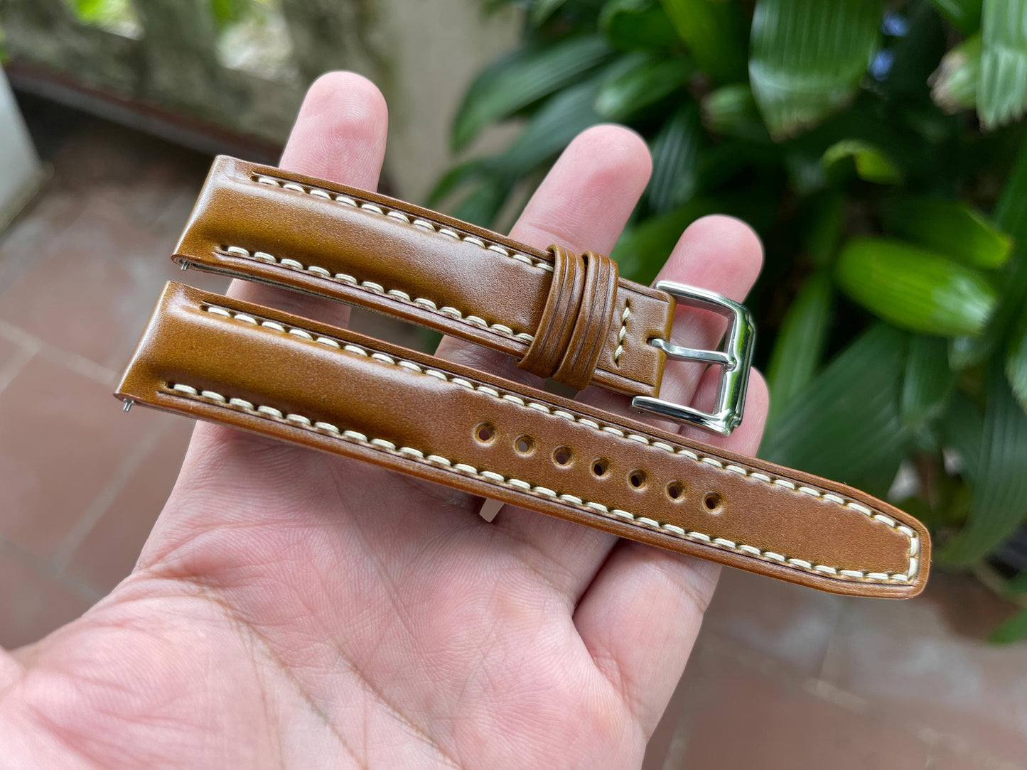 Brown Shell Cordovan Watch Strap with Quick Release Spring Bars