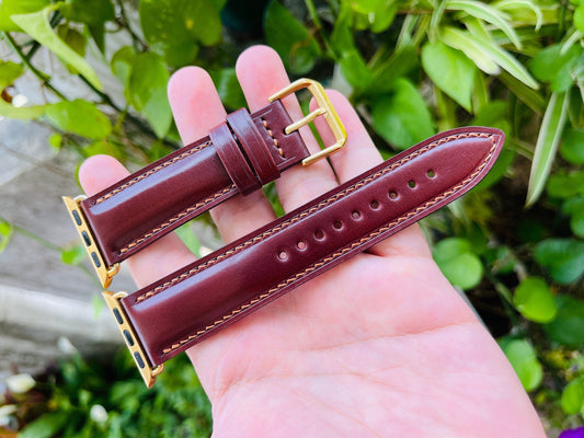 Red Brown Shell Cordovan Watch Strap with Quick Release Spring Bars