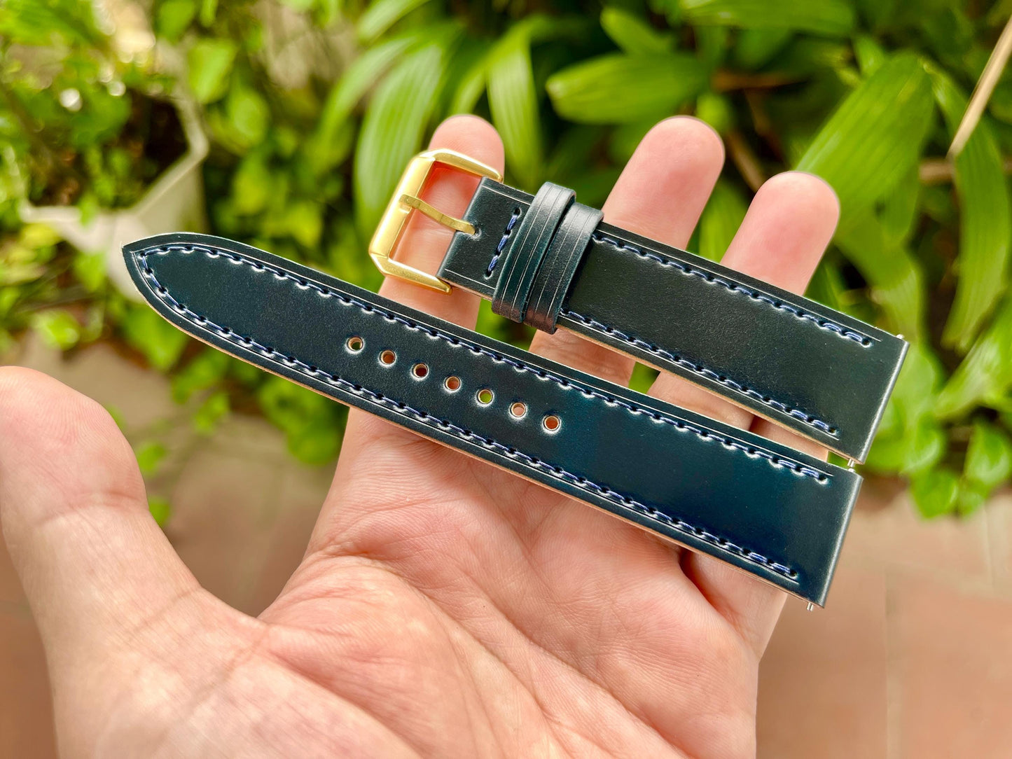 Navy Horween Shell Cordovan Leather Watch Strap - Quick Release