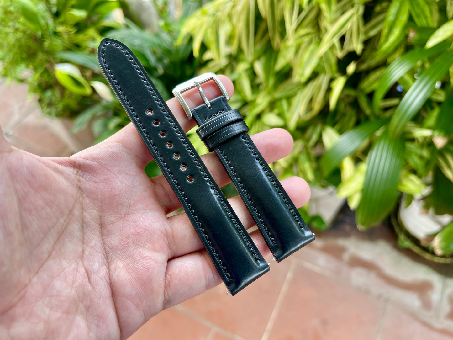 Black Horween Shell Cordovan Leather Watch Strap: Quick Release