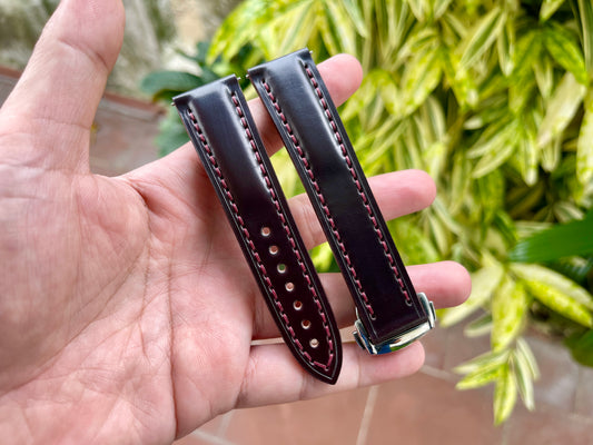 No Loop Horween Shell Cordovan Watch Strap With Fold Over Clasp