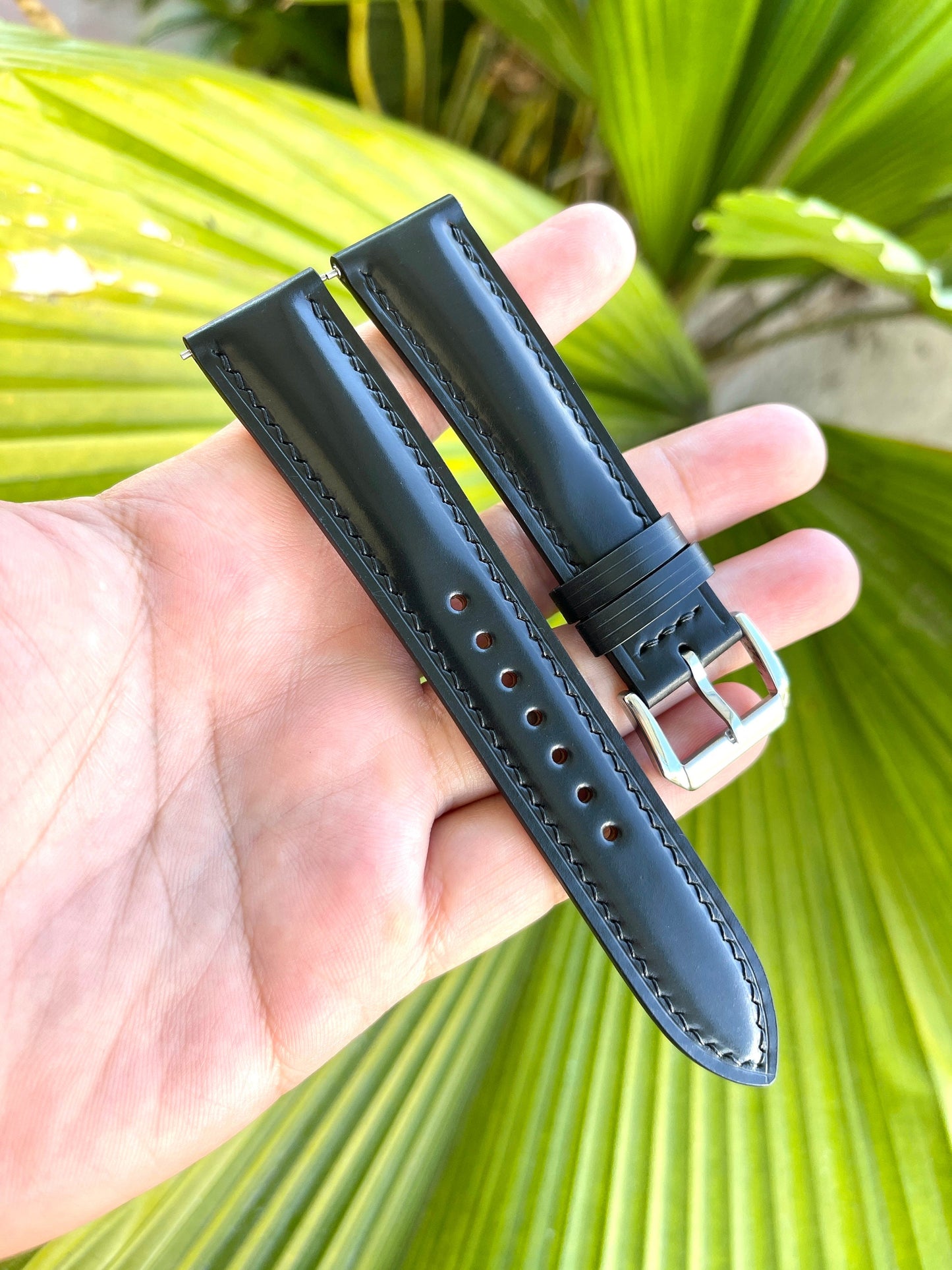 Black Horween Shell Cordovan Leather Watch Strap: Quick Release