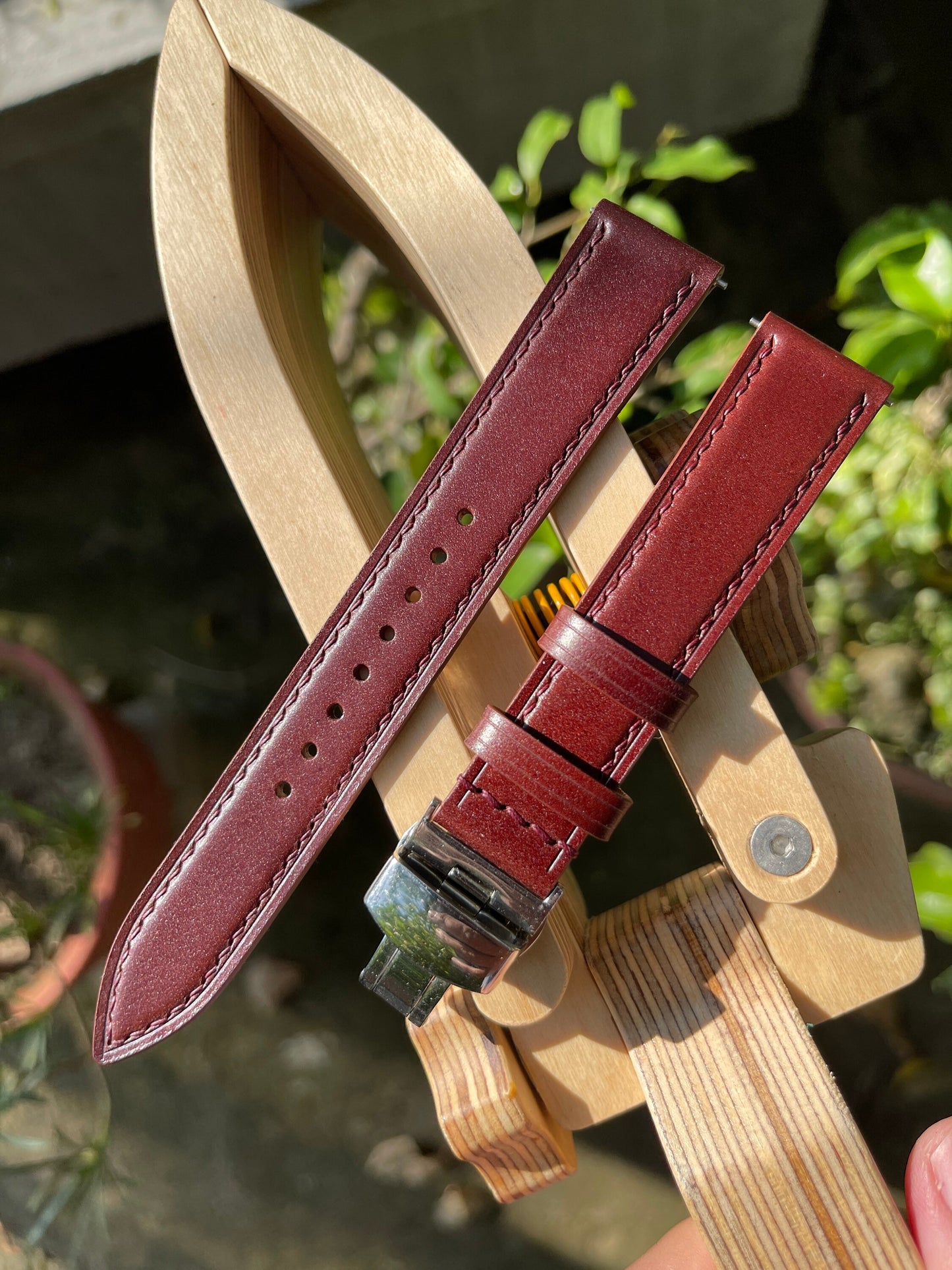 Burgundy Shell Cordovan Watch Straps with Quick Release Spring Bars