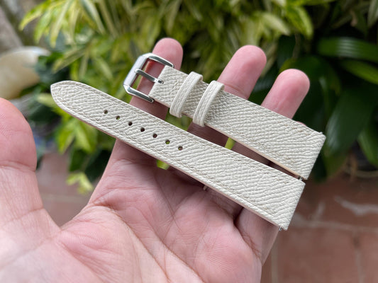 Ivory Epsom Calf Leather Watch Strap With Quick Release Spring Bars