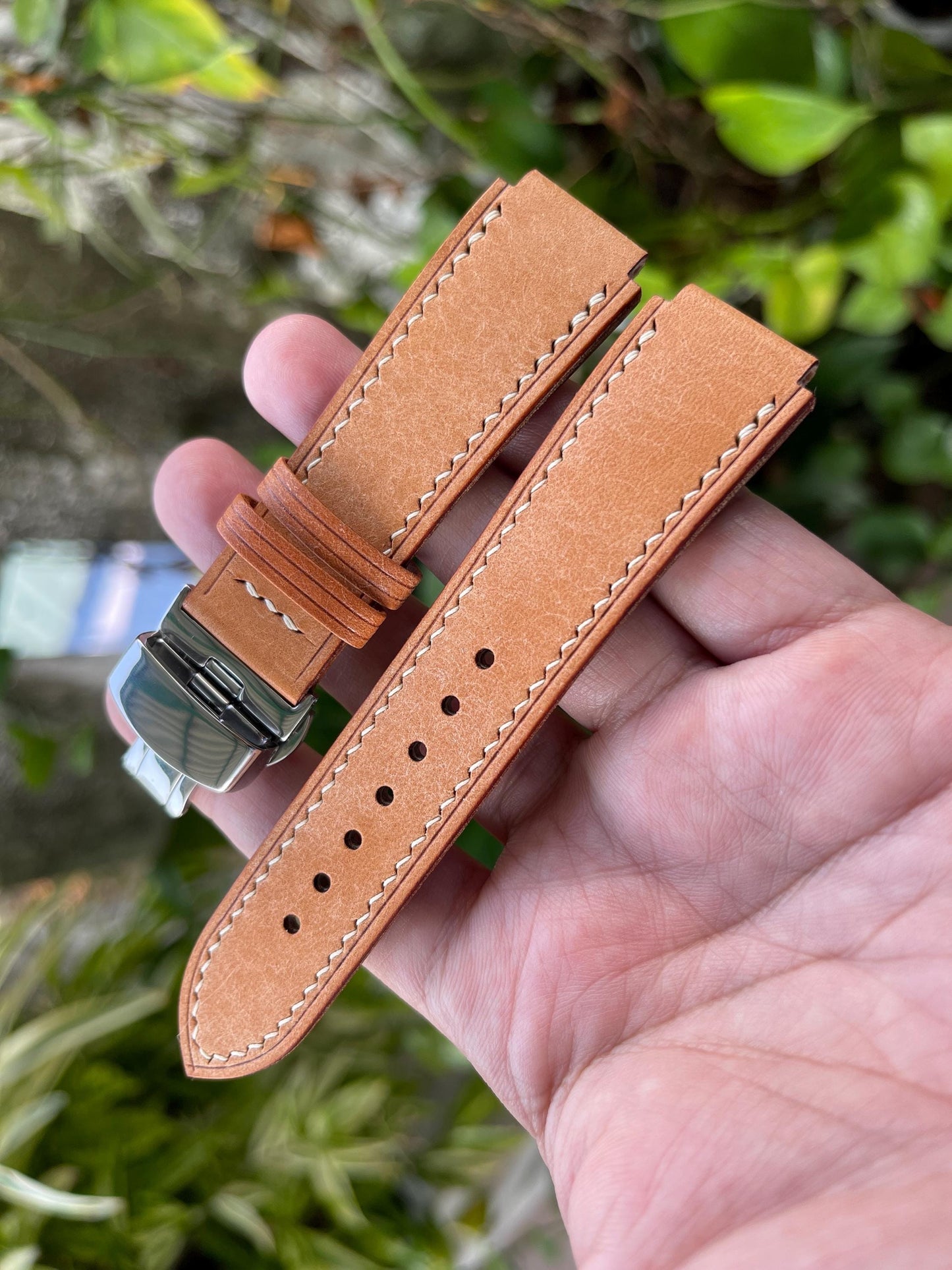 Corner Notched Watch Strap From Natural Pueblo Leather