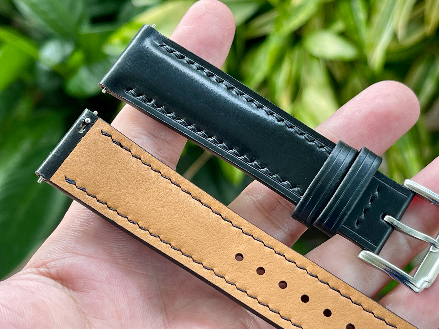 Black Horween Shell Cordovan Leather Watch Strap: Quick Release