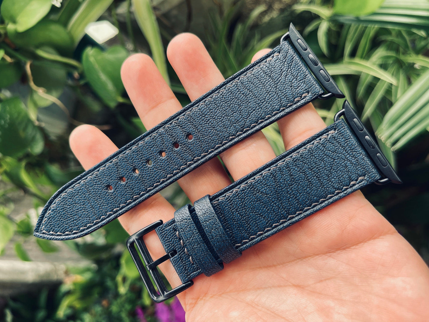 Blue Alran Goat Leather Watch Strap With Quick Release Spring Bars