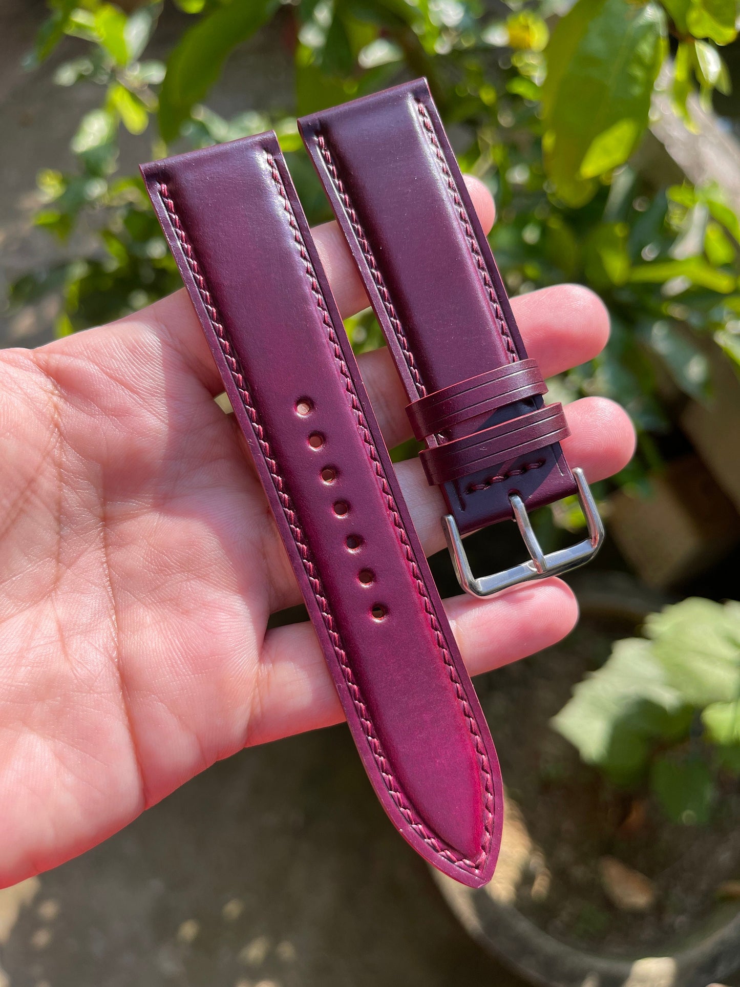 Ultra Violet Horween Shell Cordovan Leather Watch Strap with Quick Release