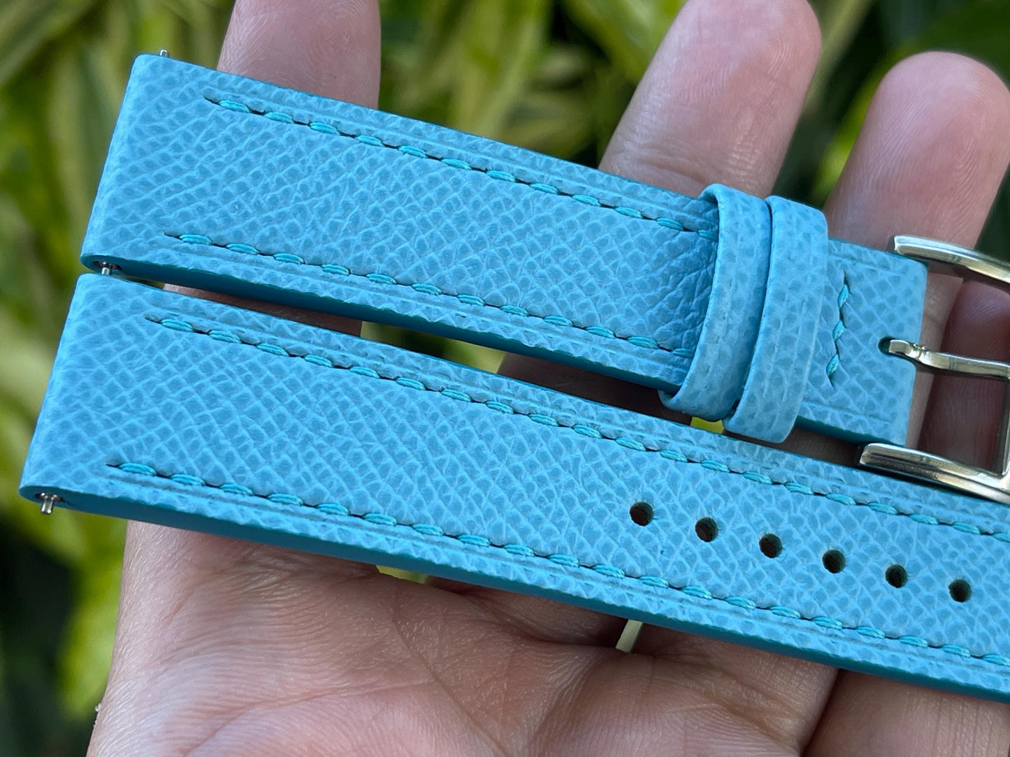 Tiffany Blue Epsom Calf Leather Watch Strap with Quick Release Spring Bars