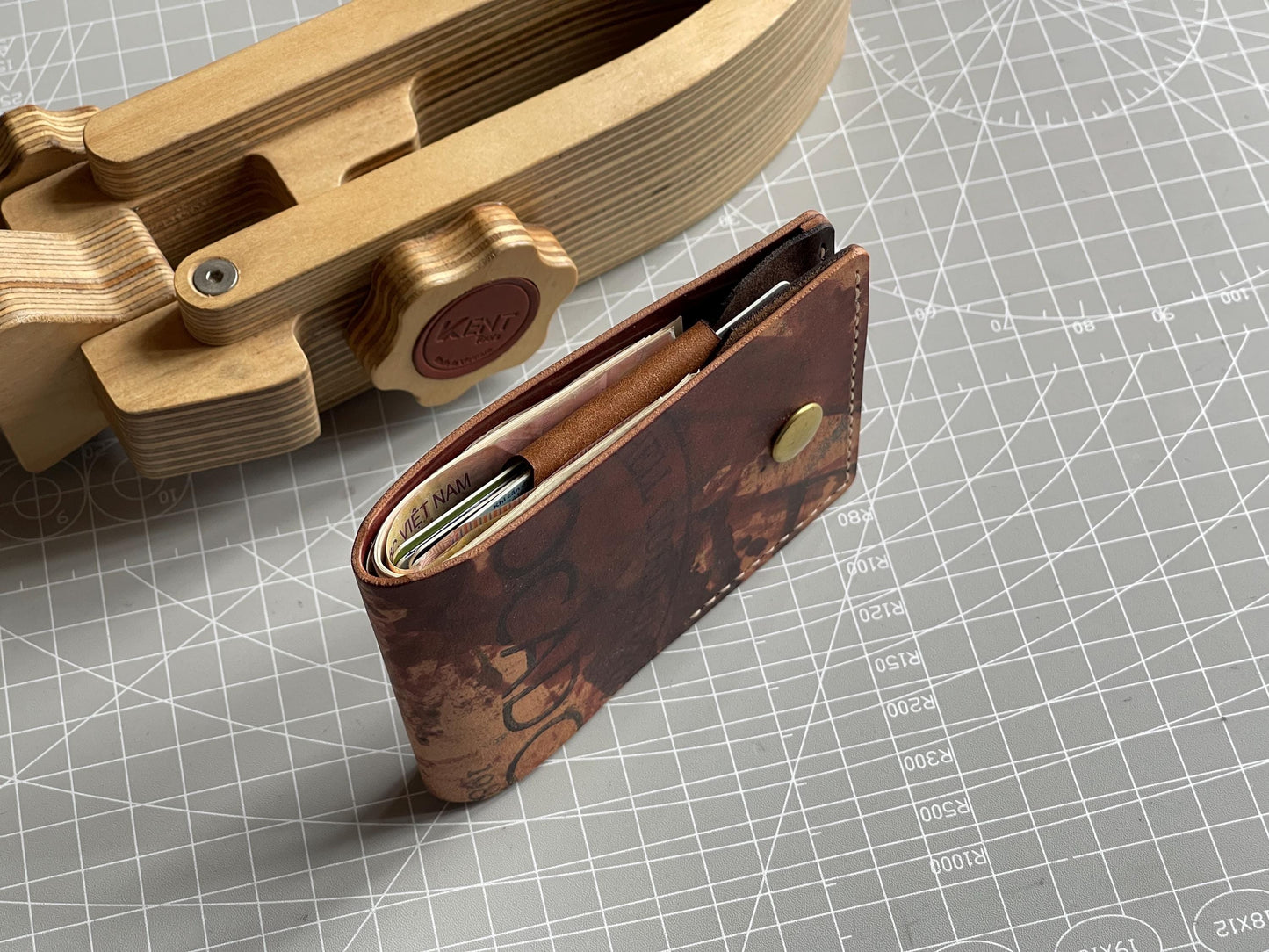 Burgundy Rocado Shell Cordovan + Pueblo Leather Simple Wallet, SC Wallet 3