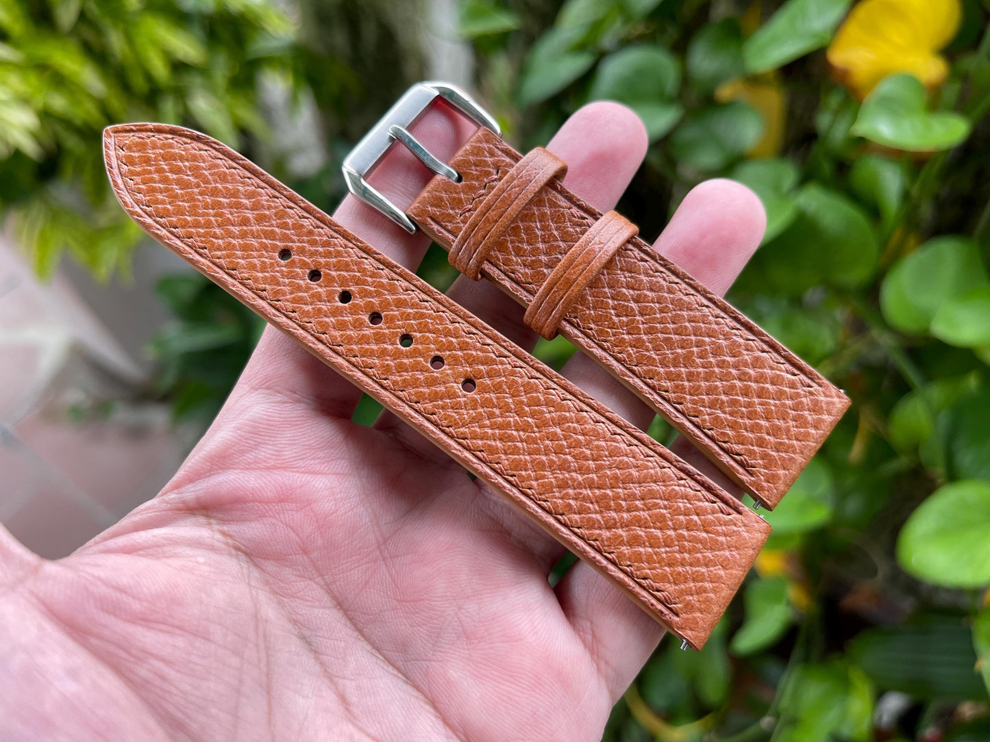 Horween Hatch Grain Leather Watch Strap - Golden Brown with Quick Release