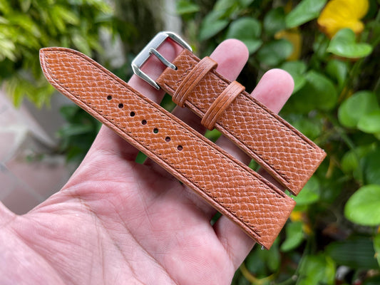 Horween Hatch Grain Leather Watch Strap - Golden Brown with Quick Release