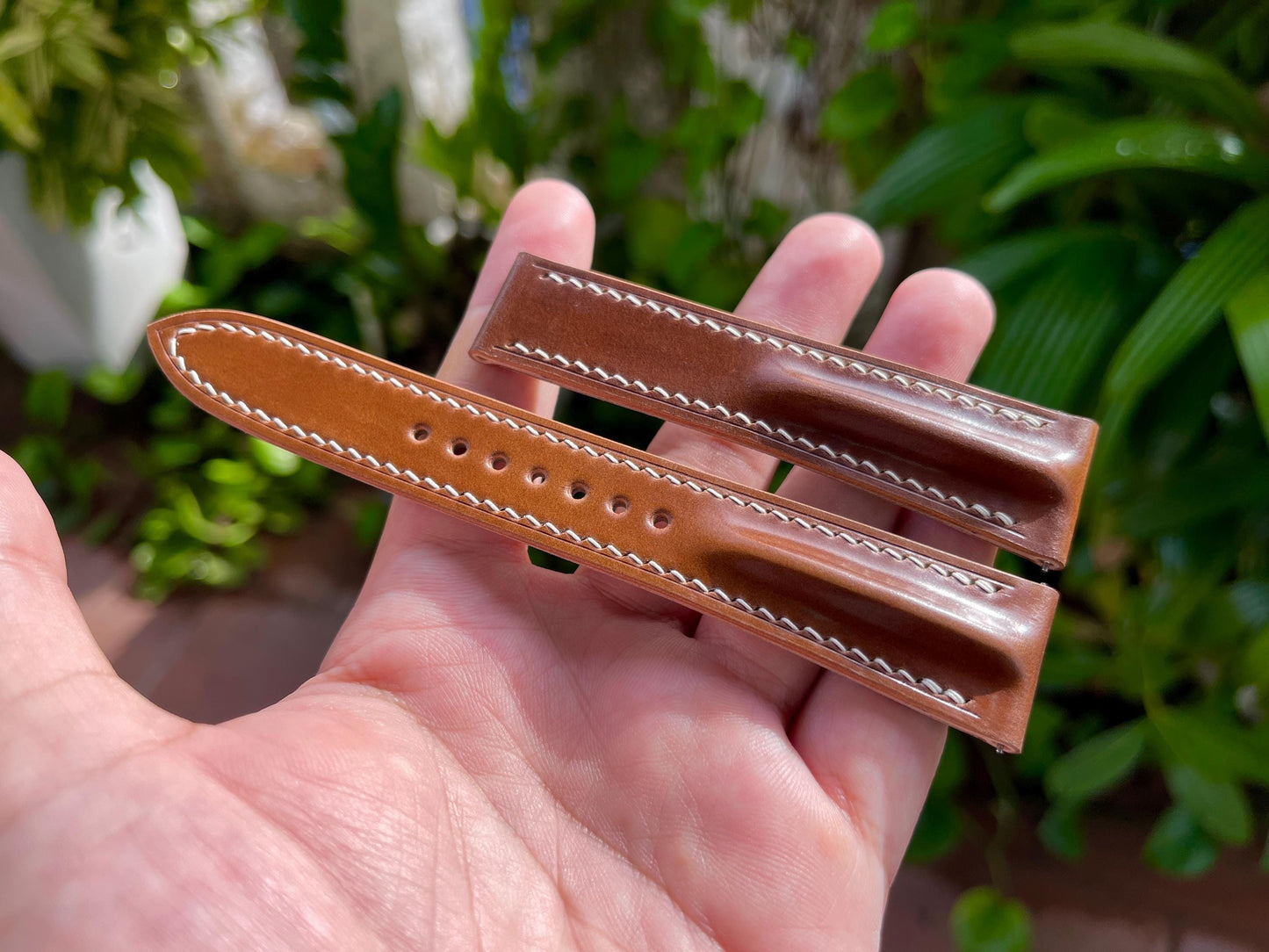 Single Ridge Shell Cordovan Watch Strap for Omega, Pre-installed Quick Release Spring Bars