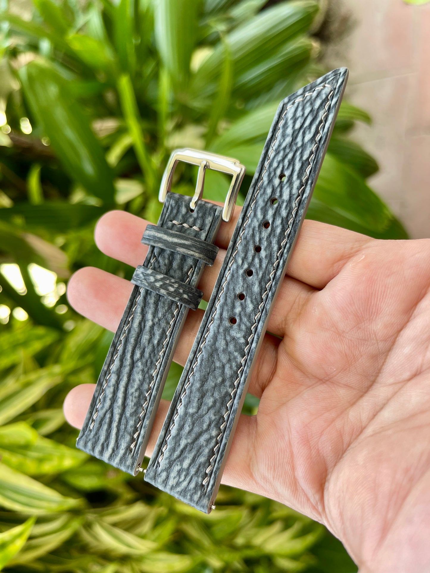 Grey Shark Leather Watch Strap With Quick Release Spring Bars