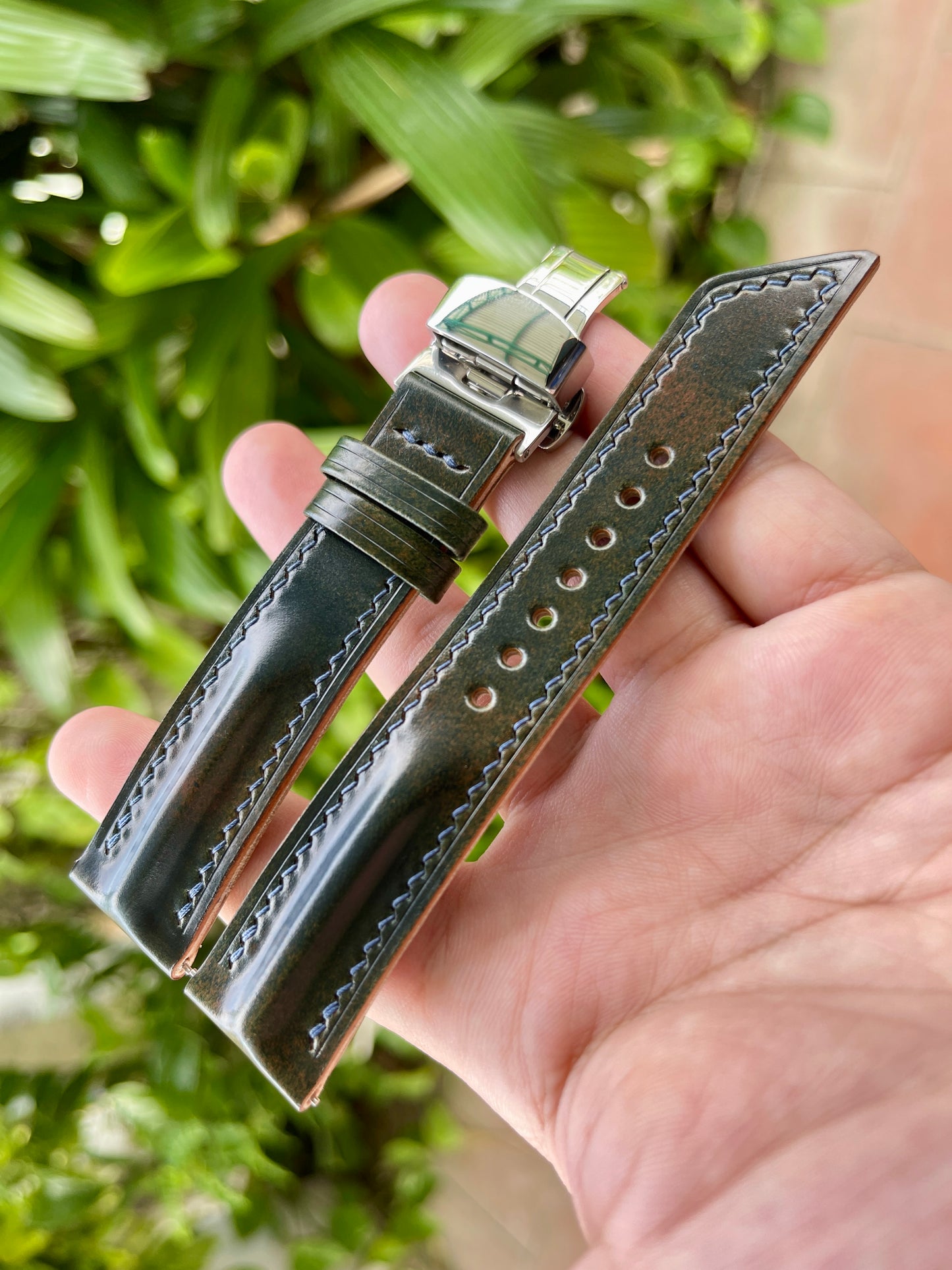 Horween Single Ridge Shell Cordovan Watch Strap, Pre-installed Quick Release Spring Bars