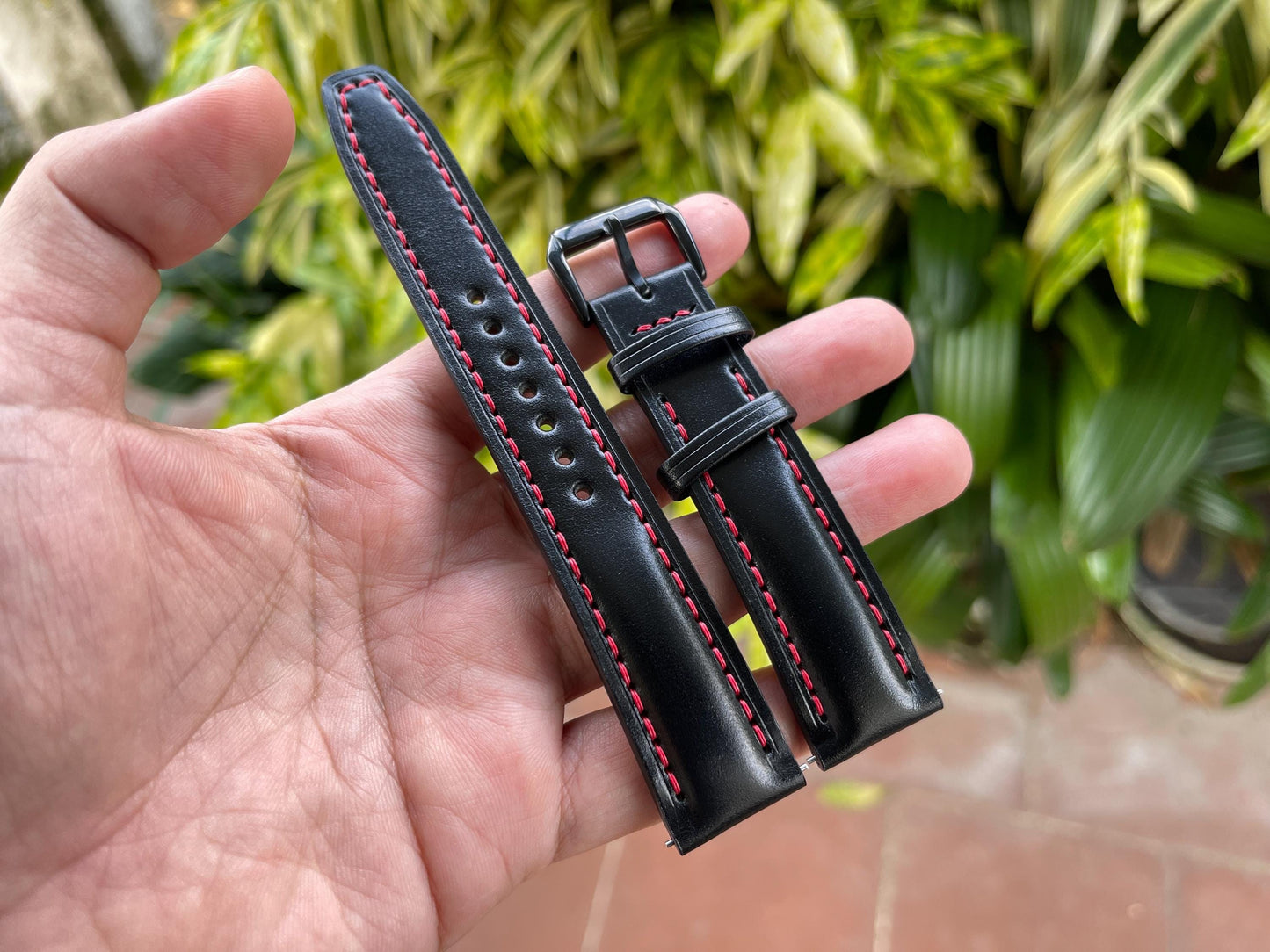 Black Shell Cordovan Watch Strap with Quick Release Spring Bars