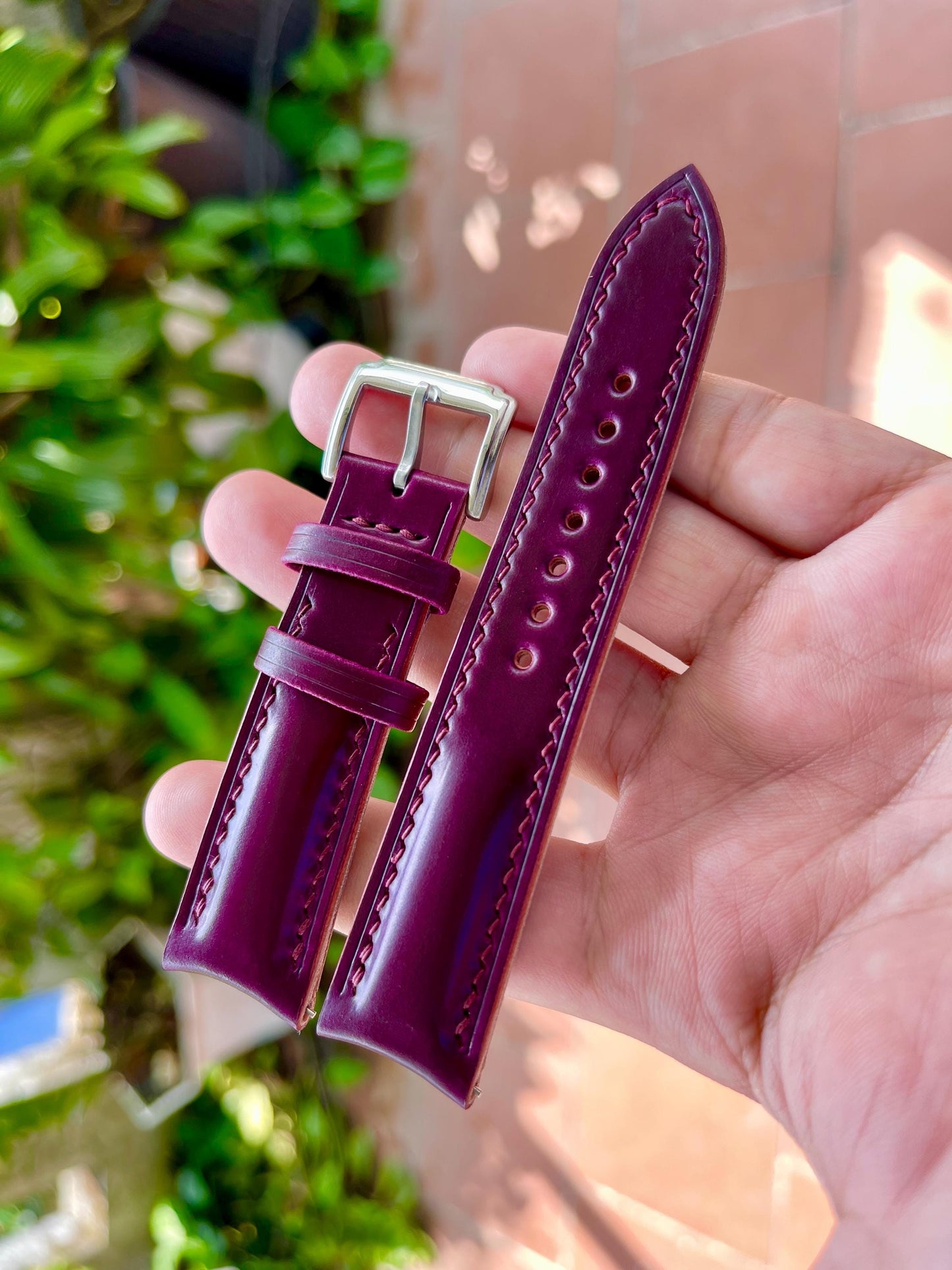 Curved End Shell Cordovan Watch Strap: Custom Sizes, Quick Release