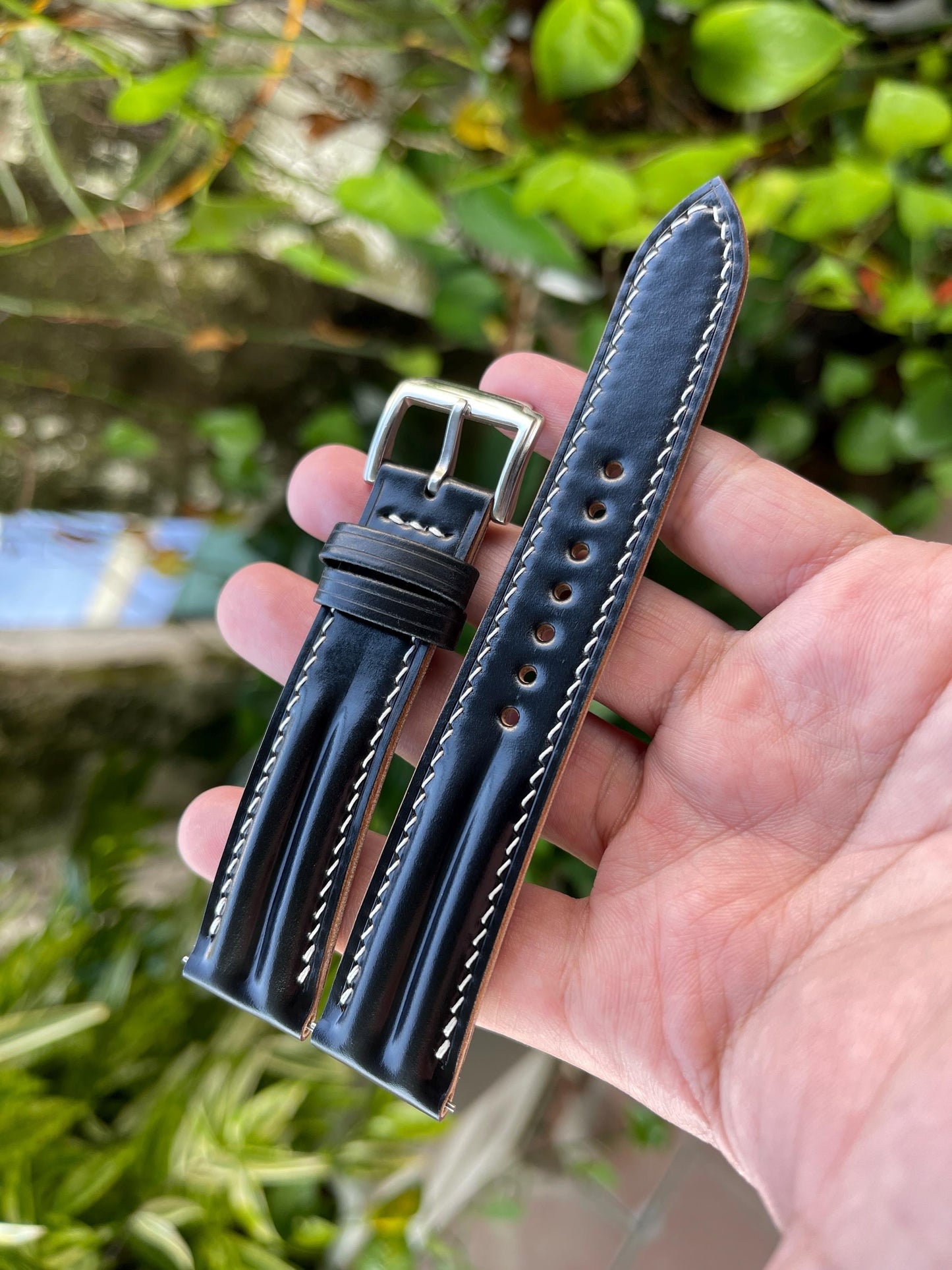 Horween Double Ridge Shell Cordovan Watch Strap, Pre-installed Quick Release Spring Bars