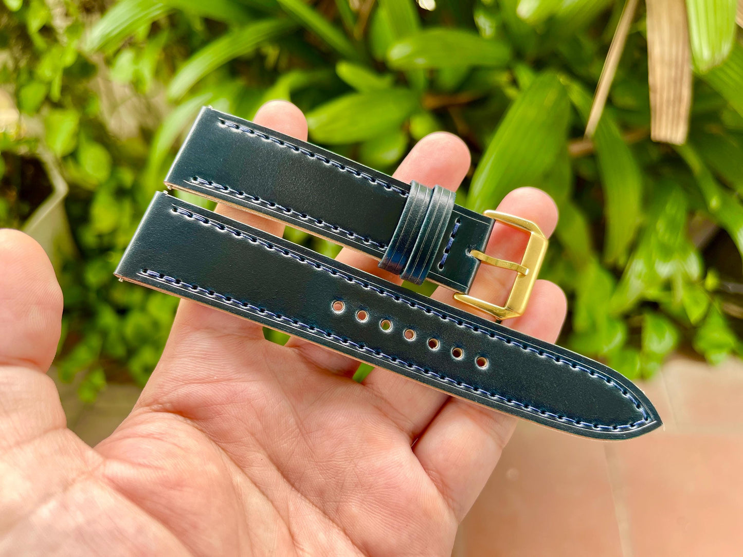 Navy Horween Shell Cordovan Leather Watch Strap - Quick Release