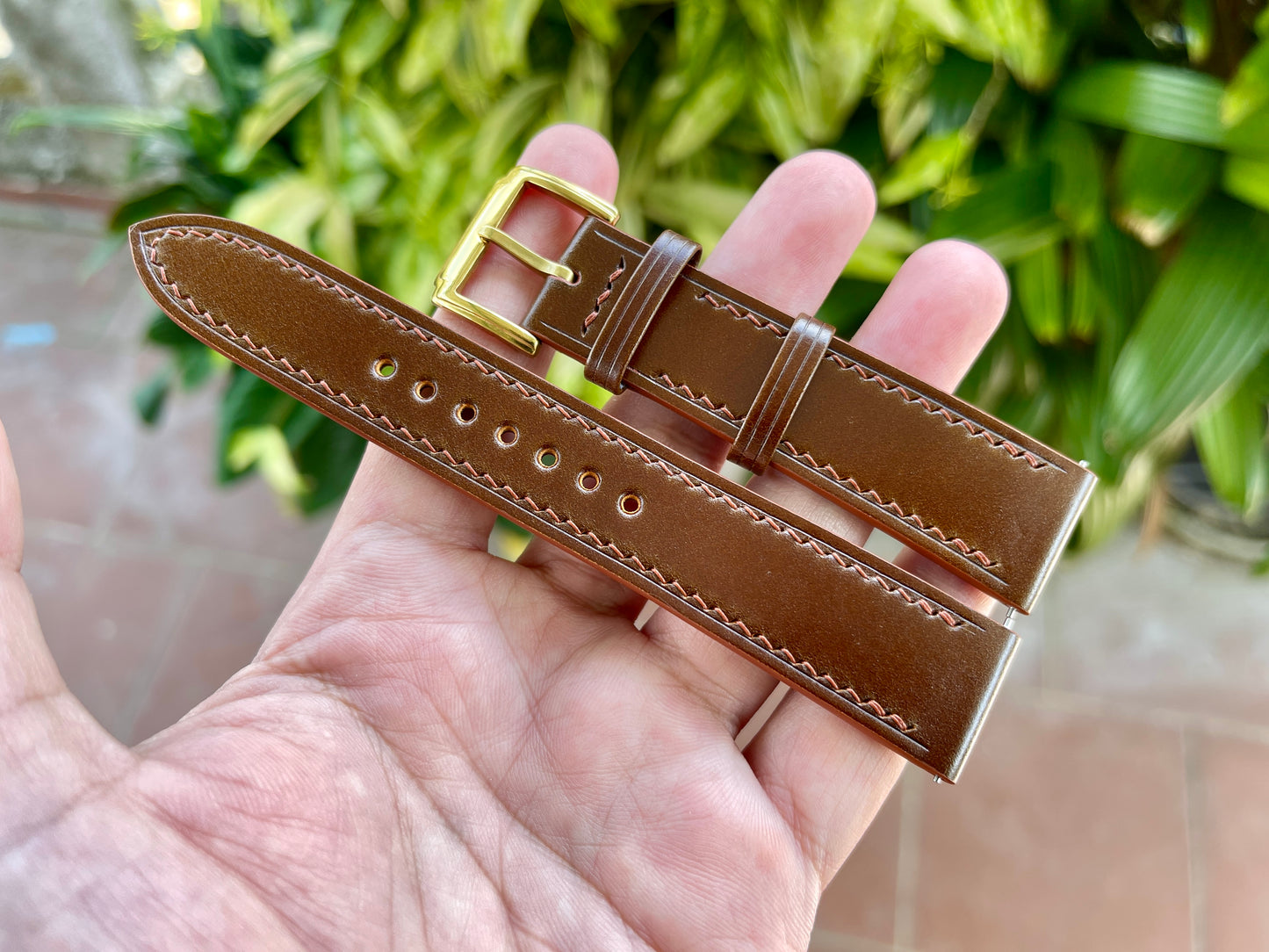 Cognac Shell Cordovan Watch Strap with Quick Release Spring Bars