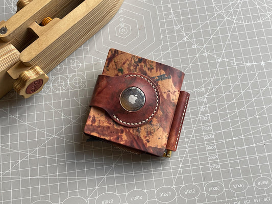 Reverse Rocado Shell Cordovan & Pueblo Leather Pop Up Wallet - RFID Protected Slim Mechanical Card Holder