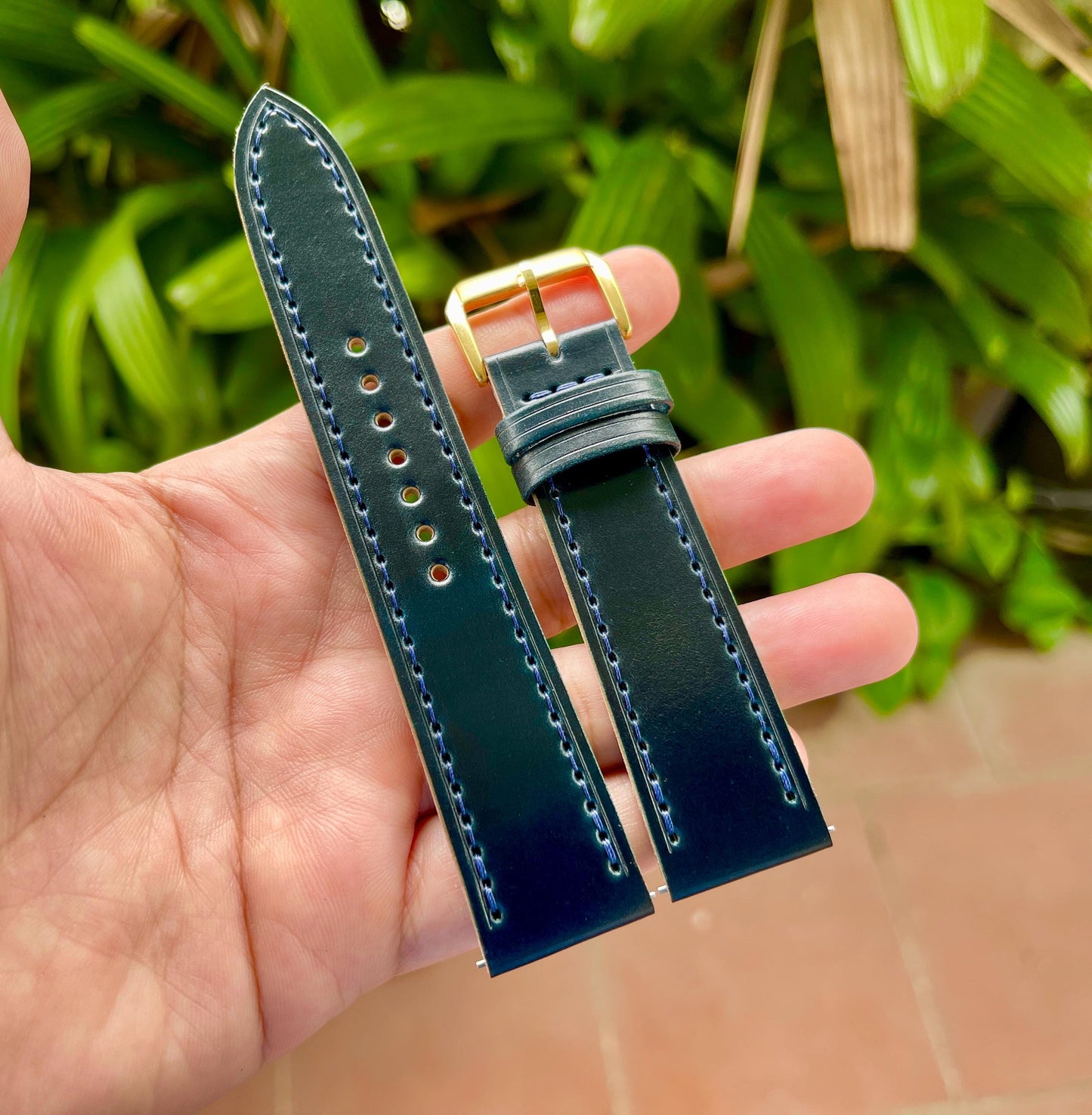 Navy Horween Shell Cordovan Leather Watch Strap - Quick Release
