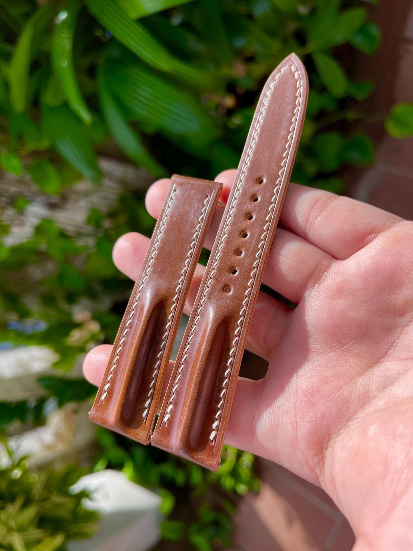 Single Ridge Shell Cordovan Watch Strap for Omega, Pre-installed Quick Release Spring Bars