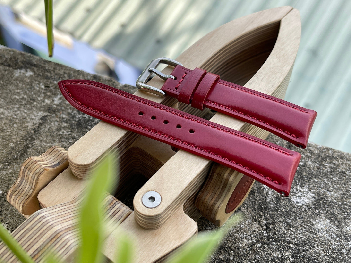 Red Shell Cordovan Watch Strap with Quick Release Spring Bars