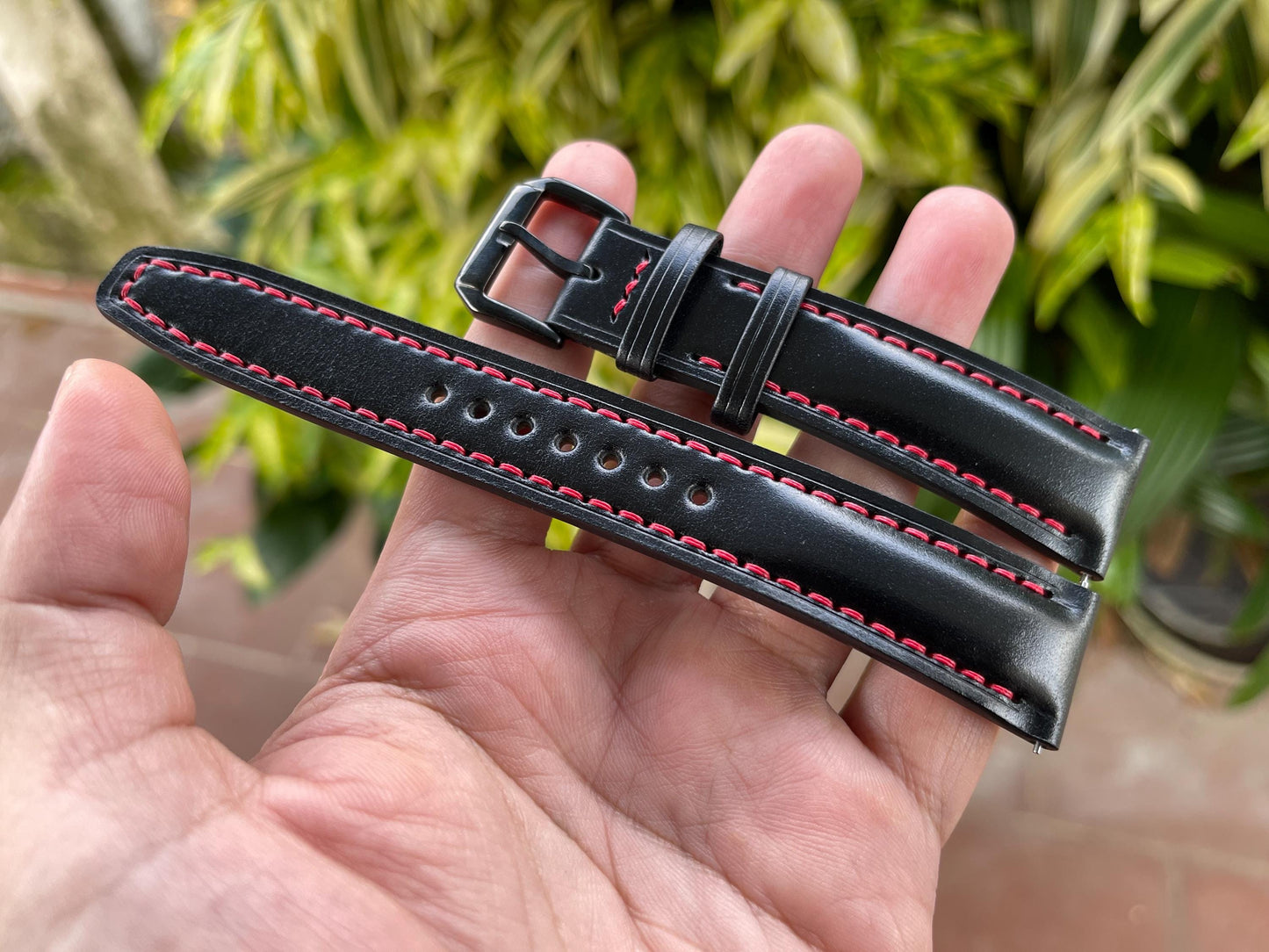 Black Shell Cordovan Watch Strap with Quick Release Spring Bars