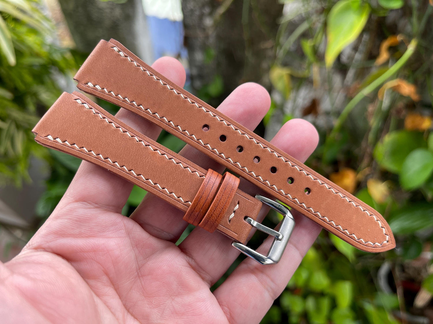 Corner Notched, Centre Notched Watch Strap From Horween Horsehide Strip Leather