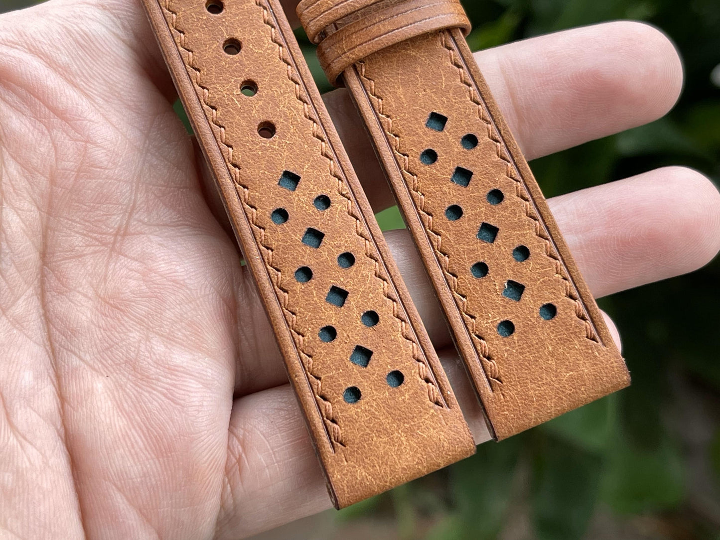 Pueblo Leather Watch Strap in Cognac Color, Pre-installed Quick Release Spring Bars