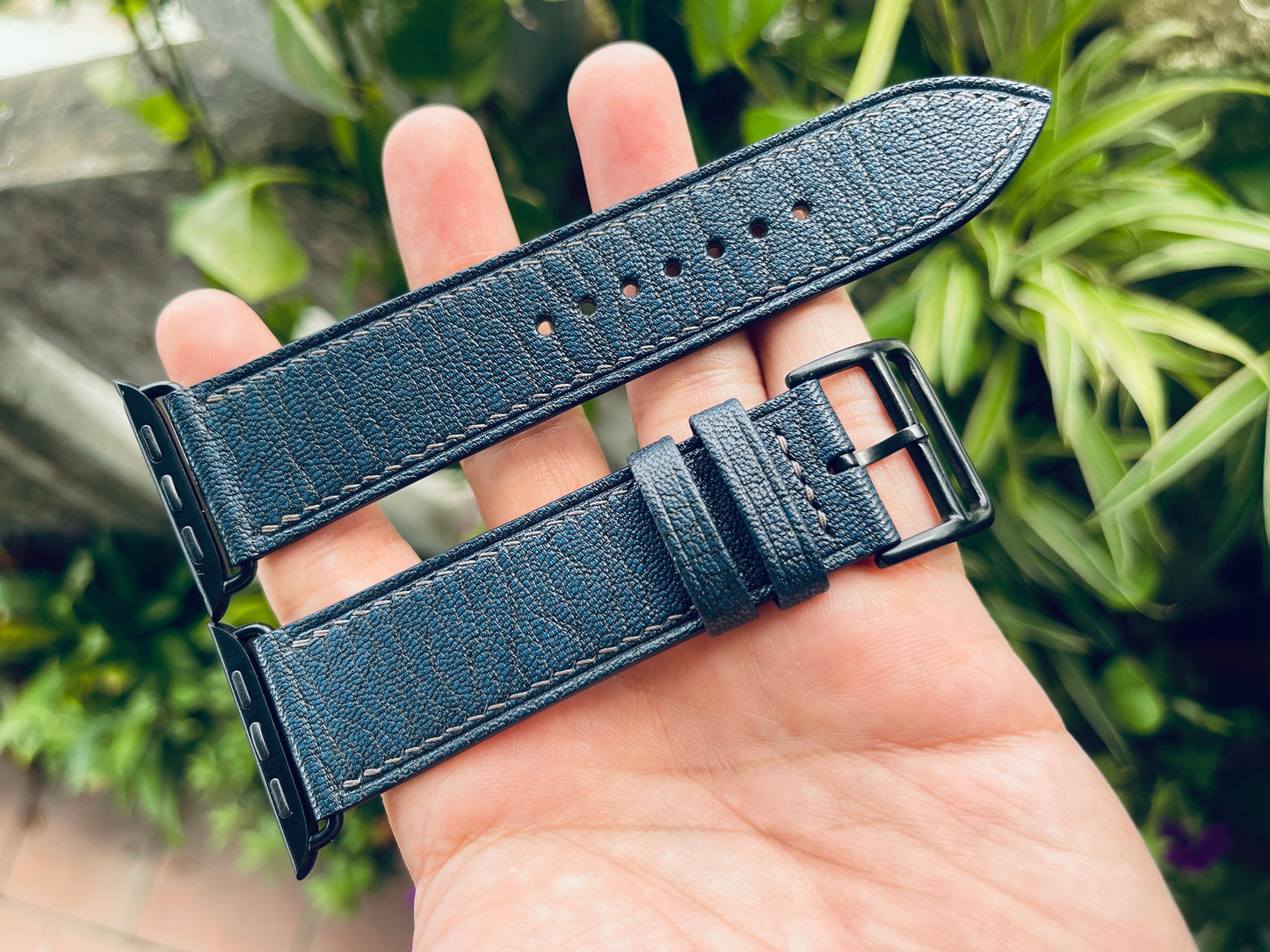 Blue Alran Goat Leather Watch Strap With Quick Release Spring Bars