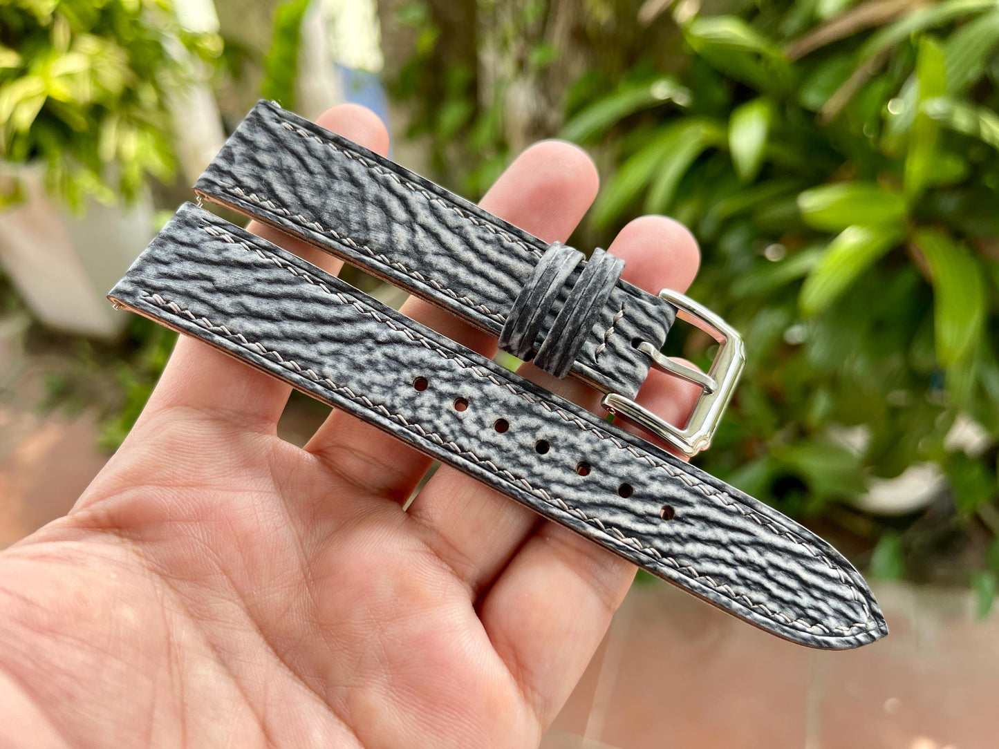 Grey Shark Leather Watch Strap With Quick Release Spring Bars