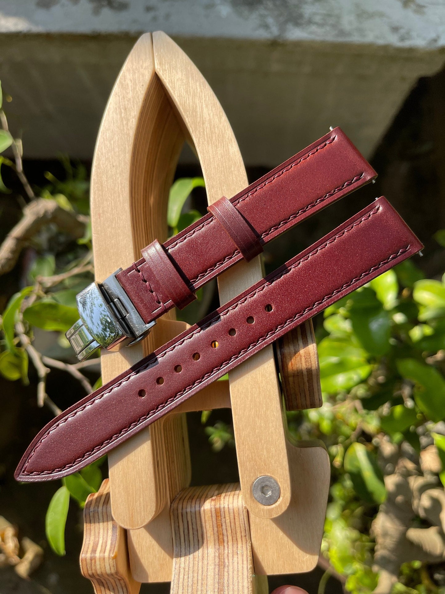 Burgundy Shell Cordovan Watch Straps with Quick Release Spring Bars